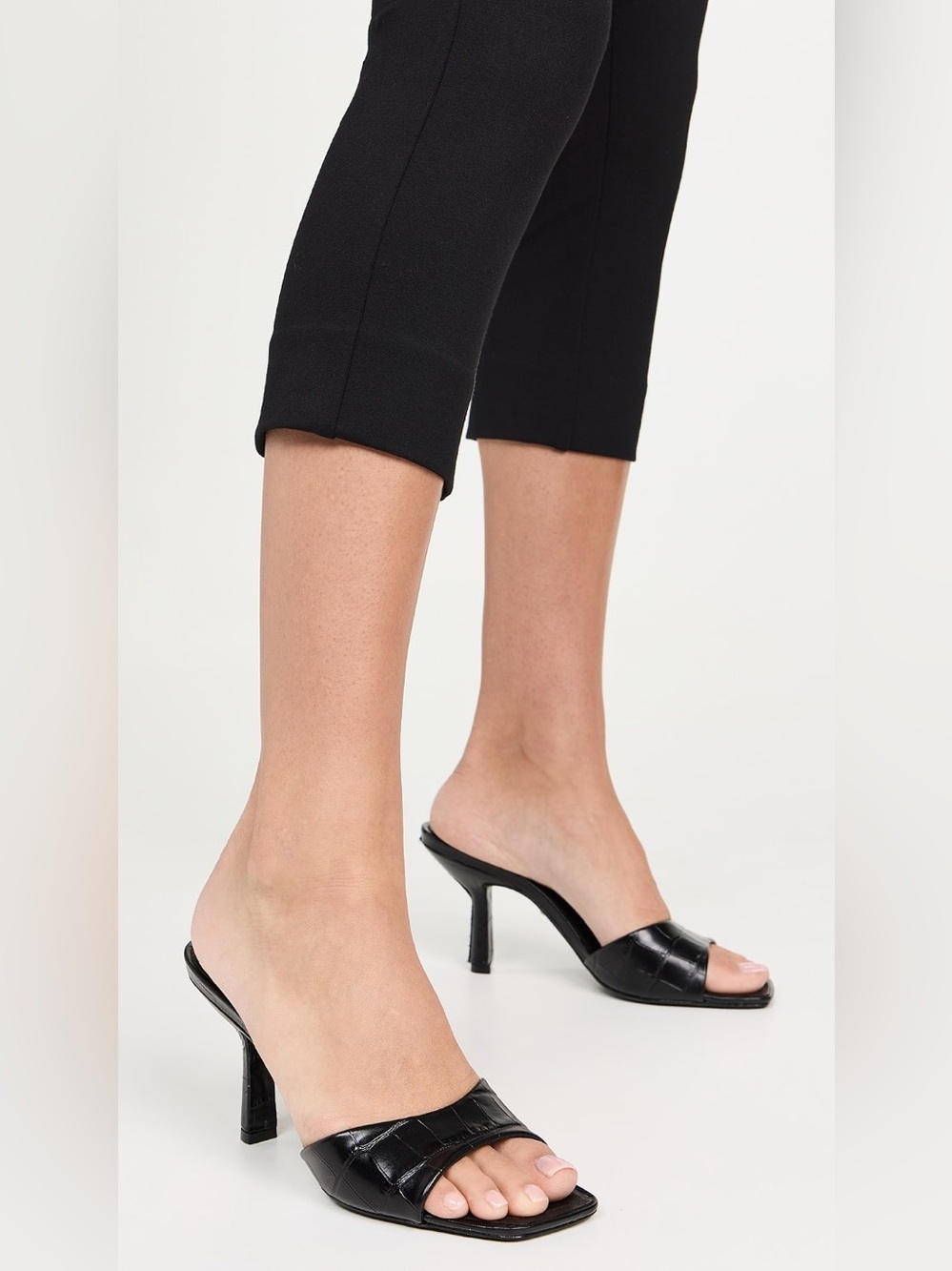 SCHUTZ Posseni Croc Embossed Slide Mule Heels Black Leather Size 8.5